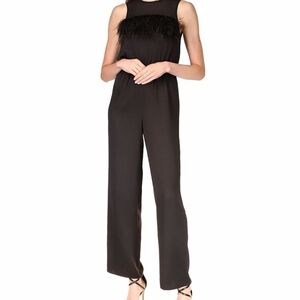 Elegant Black Sleeveless Dress with Feather Detail